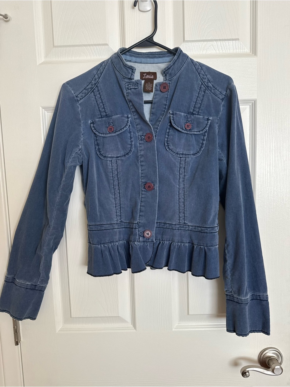 Louie Corduroy Blue Peplum Jacket from Anthropologie size 4